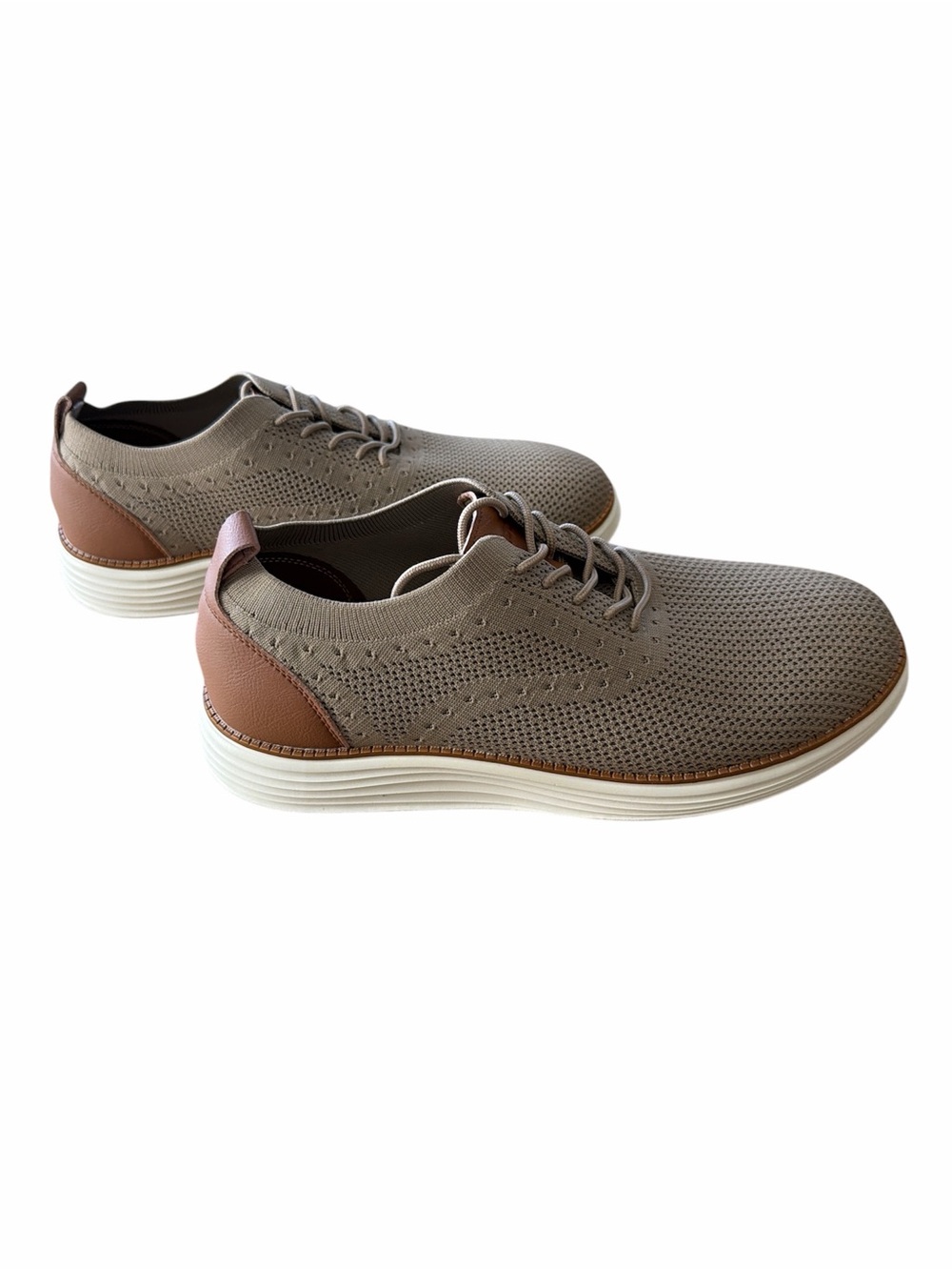 Men's Taupe Knit Lace-Up Sneakers with Brown Heel